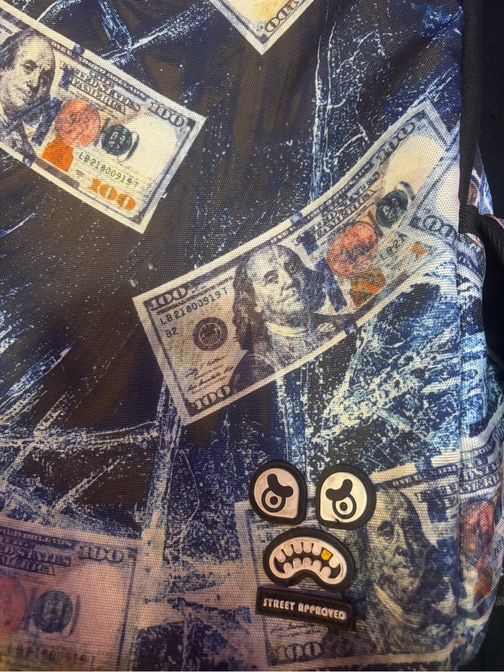 Men's Novelty Money Print Backpack - Black/Blue
